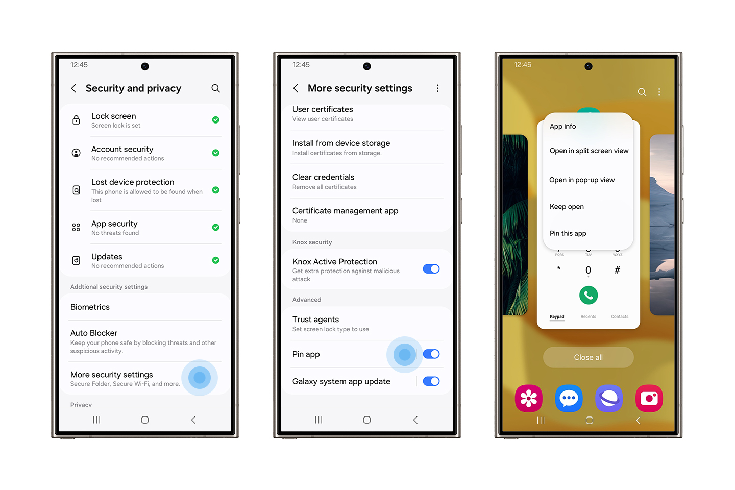 Nastavitve > Varnost in zasebnost > Več varnostnih nastavitev > Pripenjanje aplikacije
