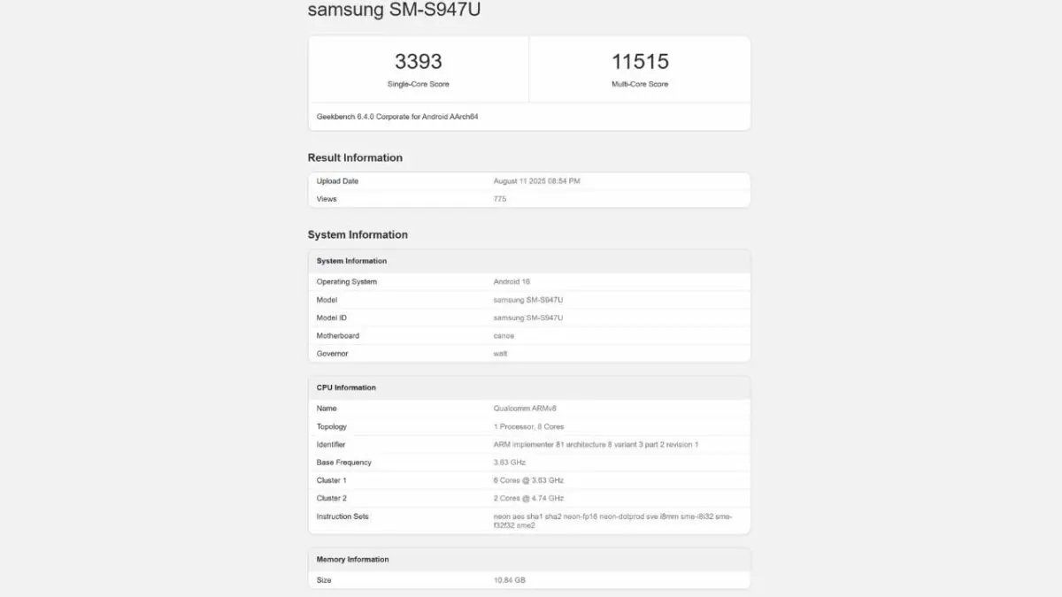 Snapdragon 8 Elite 2 Geekbench