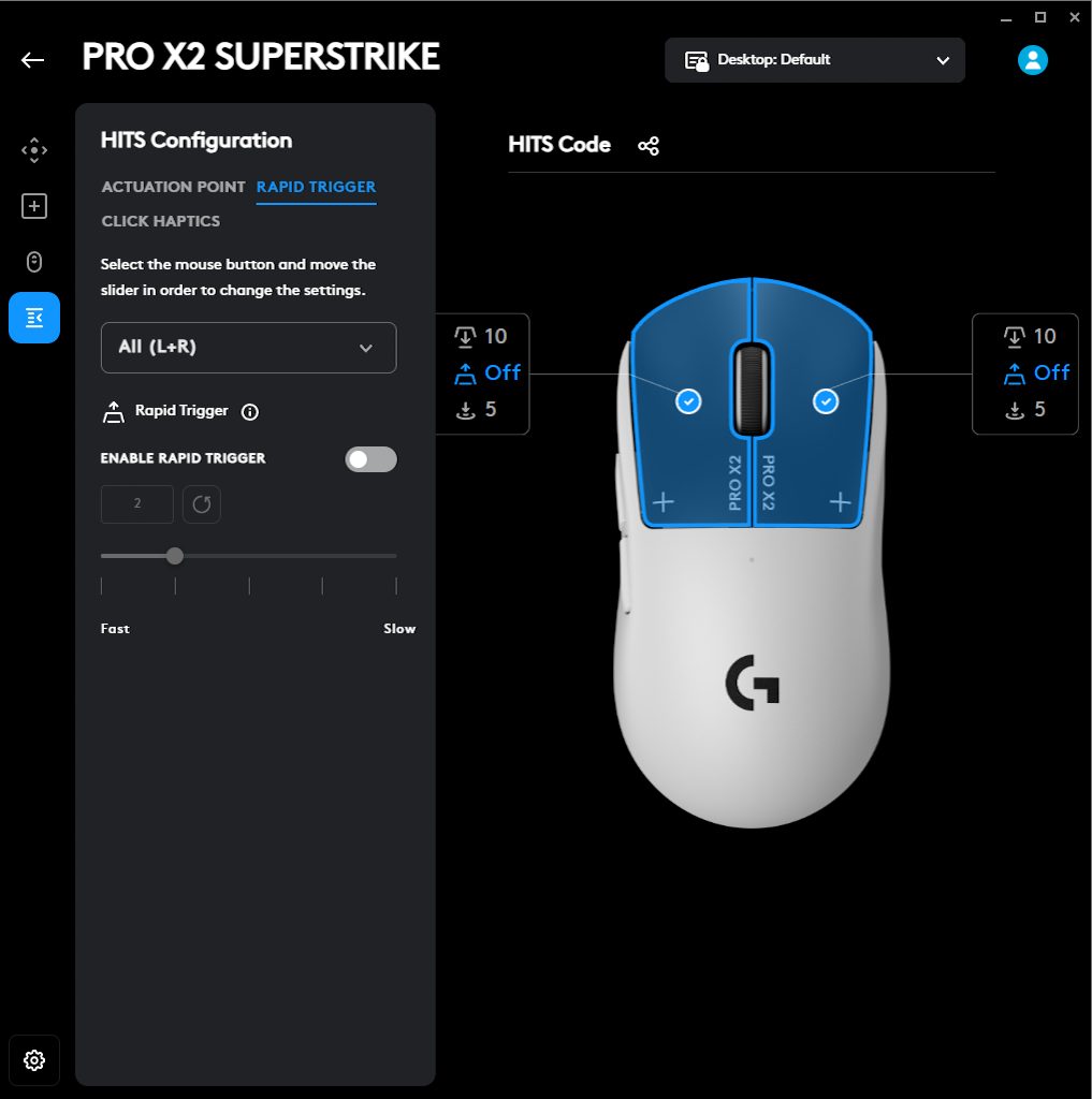 G HUB nastavitev RAPID TRIGGER