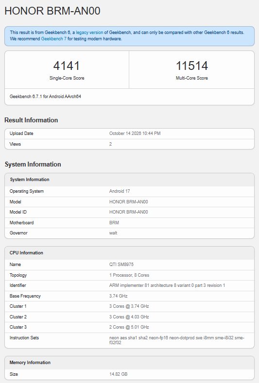 Honor Win2 ujet na testu zmogljivosti